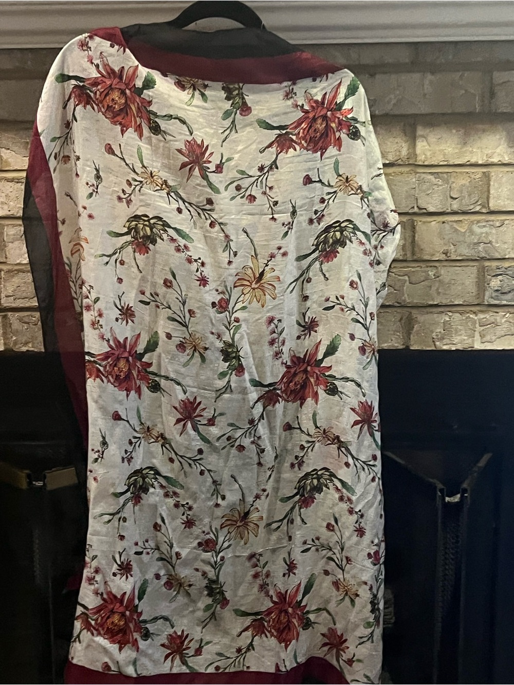 Chan Luu White scarf with Red and Green Floral Print 100% silk NWT
